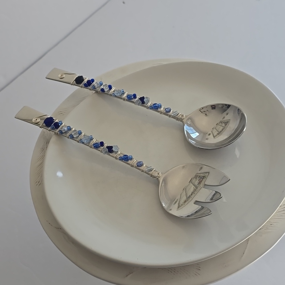Dansk Set Of 2 Beaded Wired Fork & Spoon Serving Set